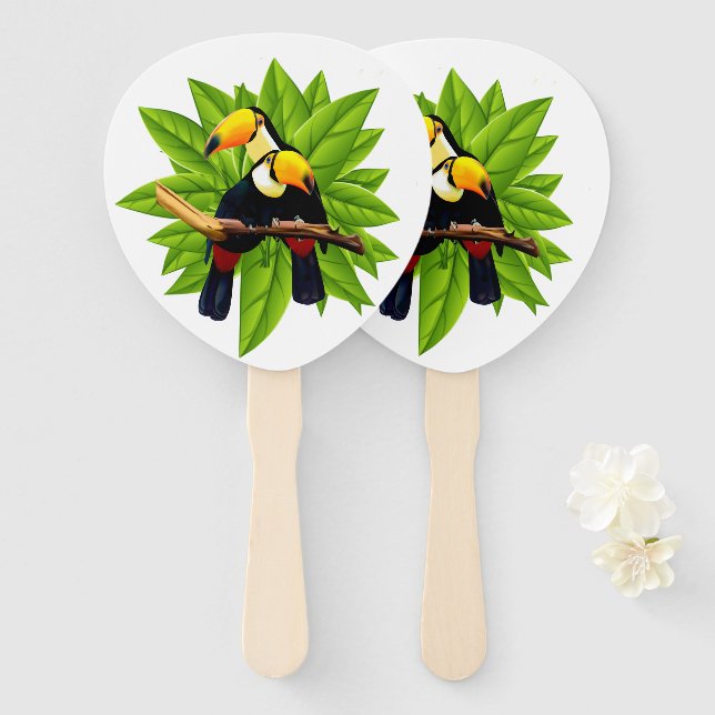 Éventail Toucan Duo Blanc (Devant et derrière)