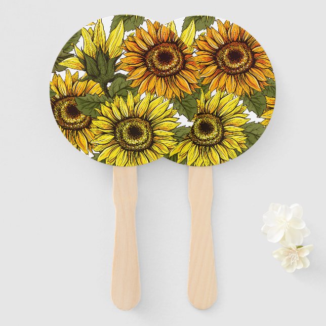 Éventail Tournesol à main (Devant et derrière)