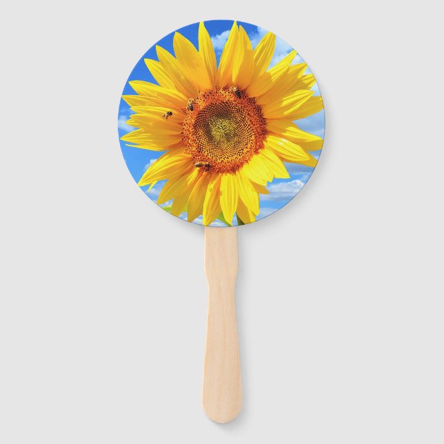 Éventail Tournesol jaune et abeilles sur le ciel bleu venti (Devant)