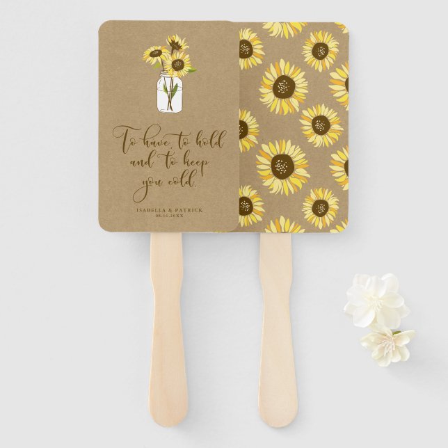 Éventail Tournesols en papier Kraft rustique sur Mariage Ma (Devant et derrière)