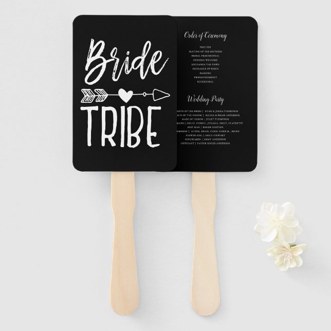 Éventail Tribe de mariée | Nom personnalisé Mariage noir (Devant et derrière)