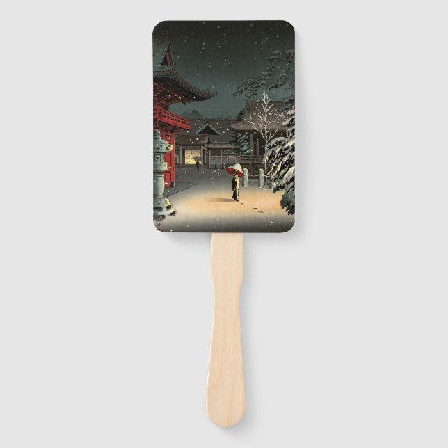 Éventail Tsuchiya Koitsu - Neige au temple de Nezu (Devant)