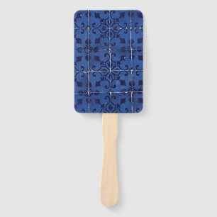 Éventail Tuiles portugaises - Azulejo Blue Floral Leaf Desi