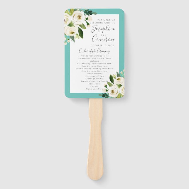Éventail Turquoise Turquoise Floral Bouquet Programme de ma (Devant)