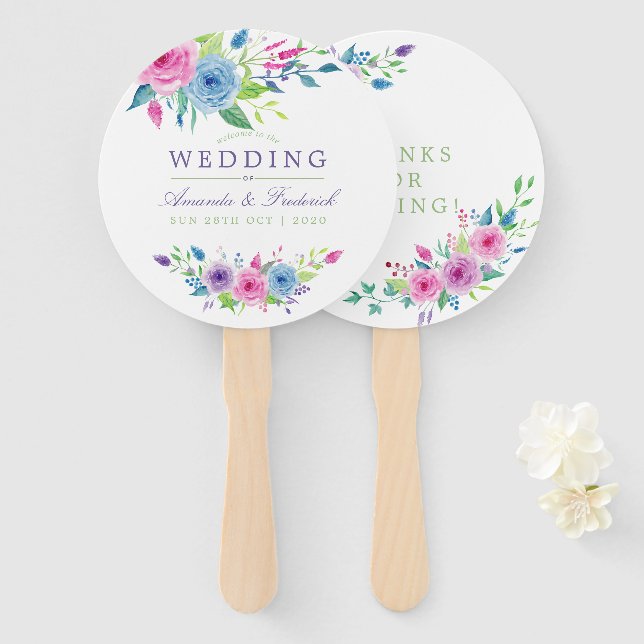 Éventail Ultra Violet Mix Aquarelle Floral Wedding Favorise (Devant et derrière)