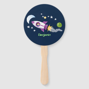 Éventail Un adorable vaisseau-fusée dans l'espace dessin an