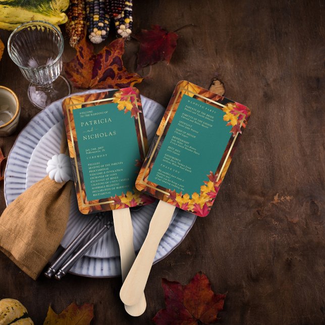 Éventail Un Imaginaire Turquoise et Automne Gold Rustic Wed (Créateur téléchargé)