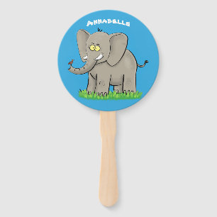 Éventail Un joli éléphant drôle avec un oiseau sur le tronc