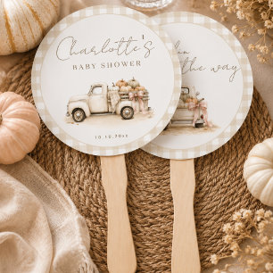 Éventail Un petit camion de citrouille Gingam Baby Shower d