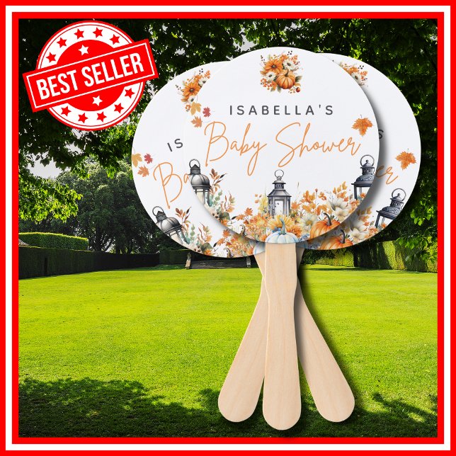 Éventail Un Petit Citrouille Automne Baby shower Floral Aut (A Little Pumpkin is on the Way Fall Autumn Floral Baby Shower Hand Fan )