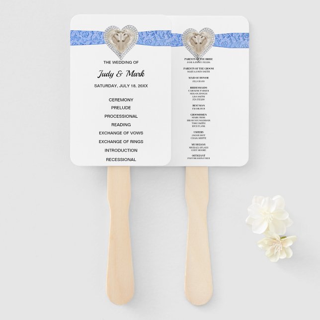 Éventail Unicorn Blue Lace Wedding Programme Fans (Devant et derrière)