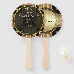 Éventail V1 Art Déco Menu Rond de Mariage en Or