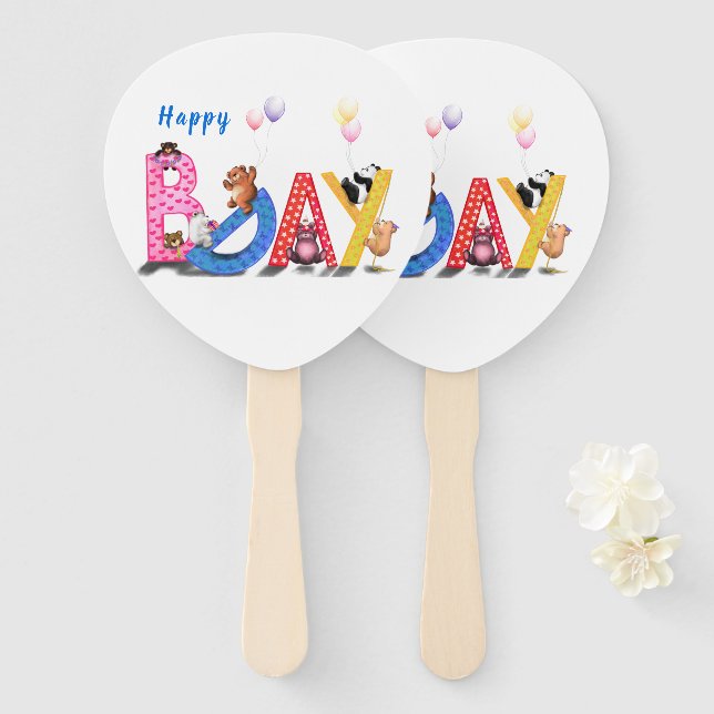 Éventail Ventilateur à la main avec Happy Bear Party (Devant et derrière)