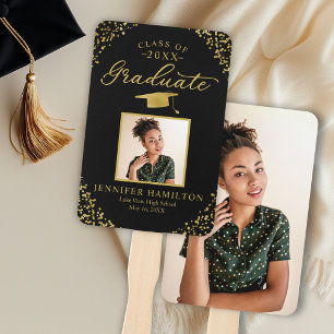 Éventail Ventilateur à main Black Gold Confetti 2 Photo Gra