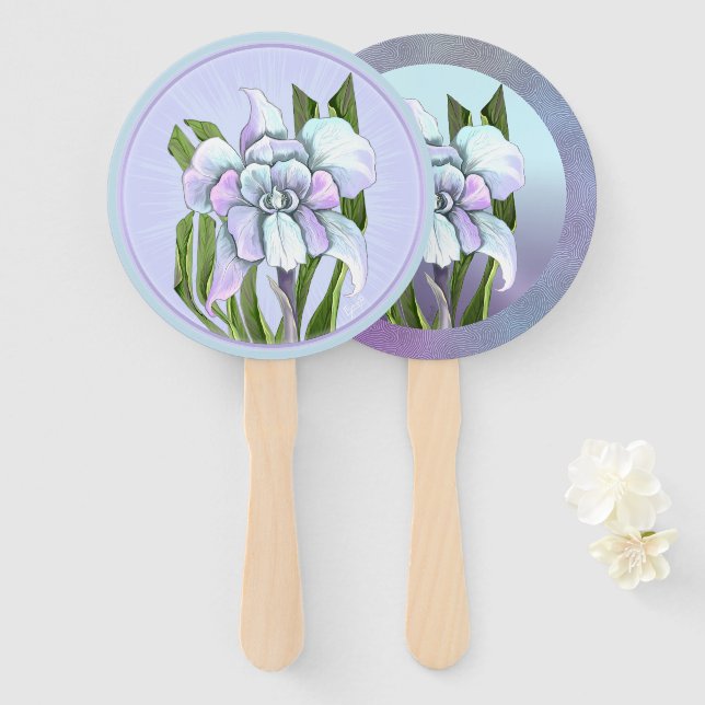 Éventail Ventilateur à main de fleur Smeraldo (Devant et derrière)