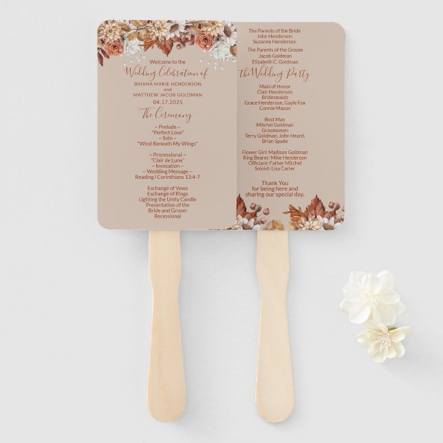 Éventail Ventilateur à main Mariage de bouquet floral autom (Devant et derrière)