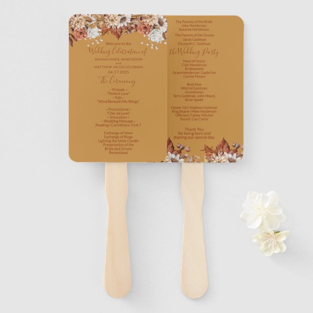 Éventail Ventilateur à main Mariage Floral (Devant et derrière)