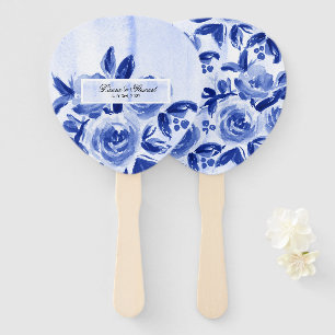 Éventail Ventilateur à main Mariage Royal Blue Floral