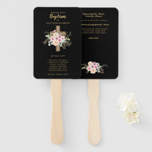 Éventail Ventilateur du programme de baptême - Floral Cross