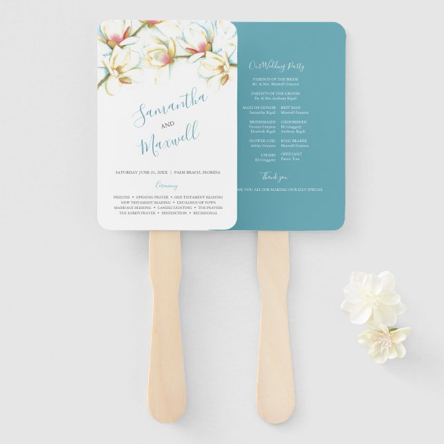 Éventail Ventilateur du programme de mariage de Magnolia bl (Devant et derrière)