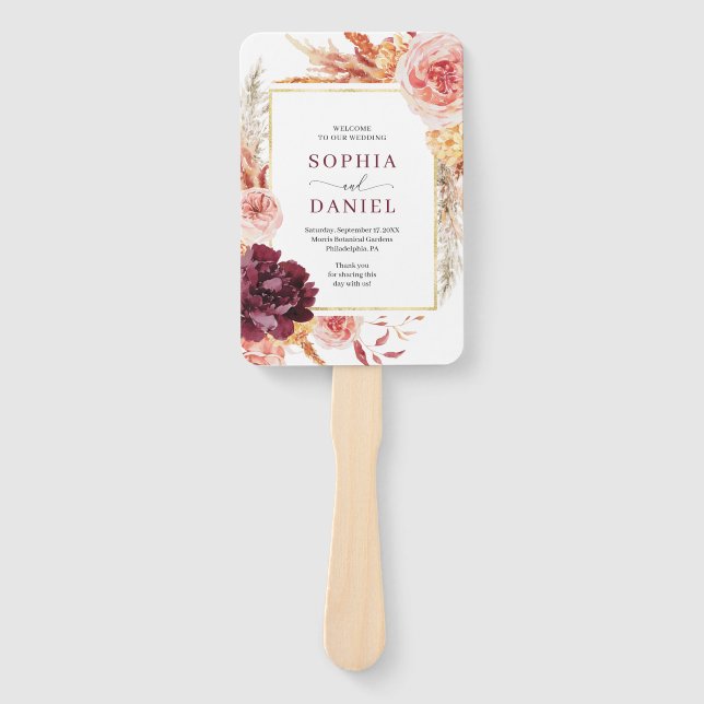 Éventail Ventilateur du programme de mariage en herbe Boho  (Devant)