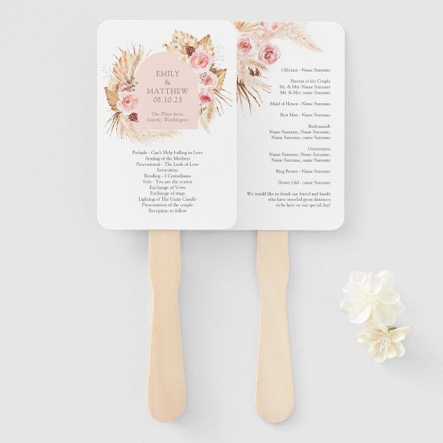 Éventail Ventilateur du programme de mariage floral en lait (Devant et derrière)