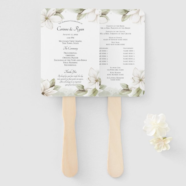 Éventail Ventilateur du programme de mariage floral en mont (Devant et derrière)