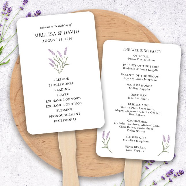 Éventail Ventilateur du programme de mariage floral Lavende (Lavender Wedding Program Fan by Fiesta Valley Print)