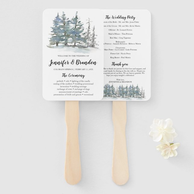 Éventail Ventilateur du programme de mariage pour la forêt  (Devant et derrière)