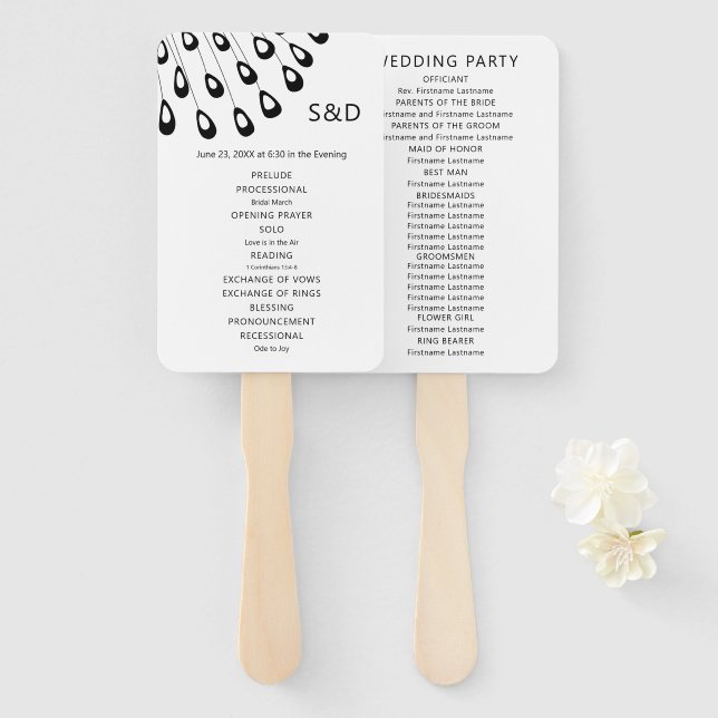 Éventail Ventilateur du programme de mariage Stylisé Peacoc (Devant et derrière)