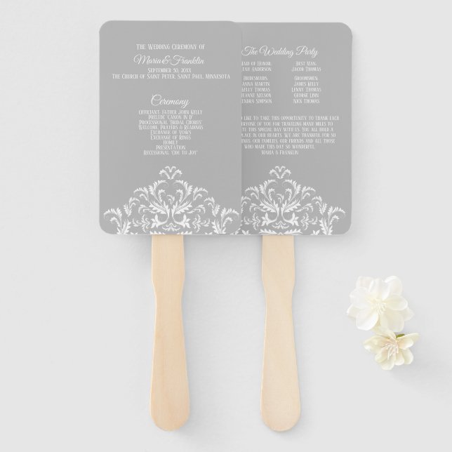 Éventail Ventilateur du programme Mariage damassé Elegant W (Devant et derrière)
