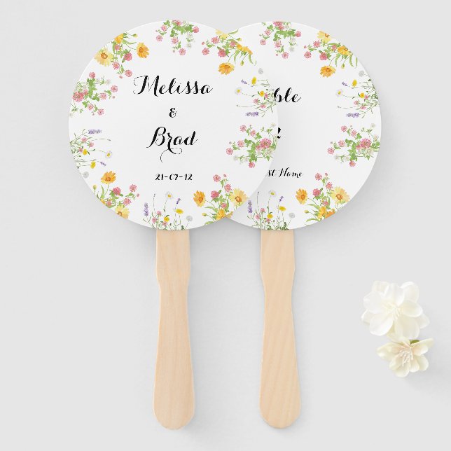 Éventail Ventilateur main Mariage personnalisable - Texte m (Devant et derrière)