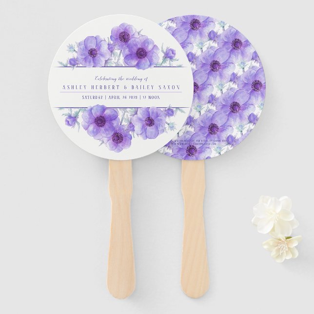 Éventail Ventilateur mariage d'aquarelle de fleur d'anémone (Devant et derrière)