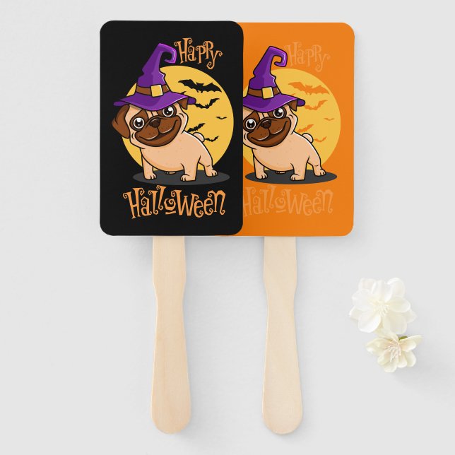 Éventail Ventilateurs à main Halloween Puggy (Devant et derrière)