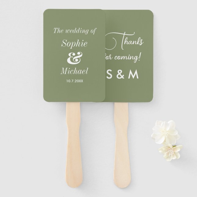 Éventail Ventilateurs de la cérémonie mariage Sage Green (Devant et derrière)