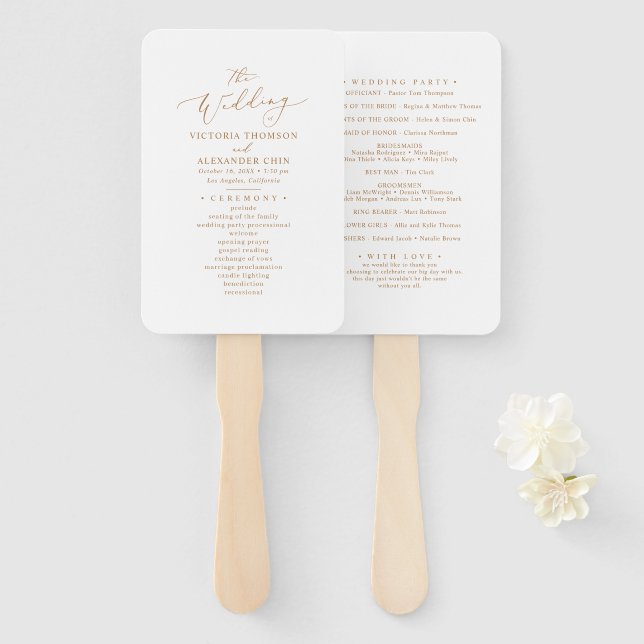 Éventail Ventilateurs du programme de mariage Gold Simple (Devant et derrière)
