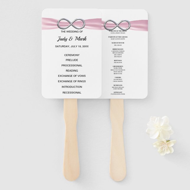 Éventail Ventilateurs du programme de mariage rose Infinity (Devant et derrière)