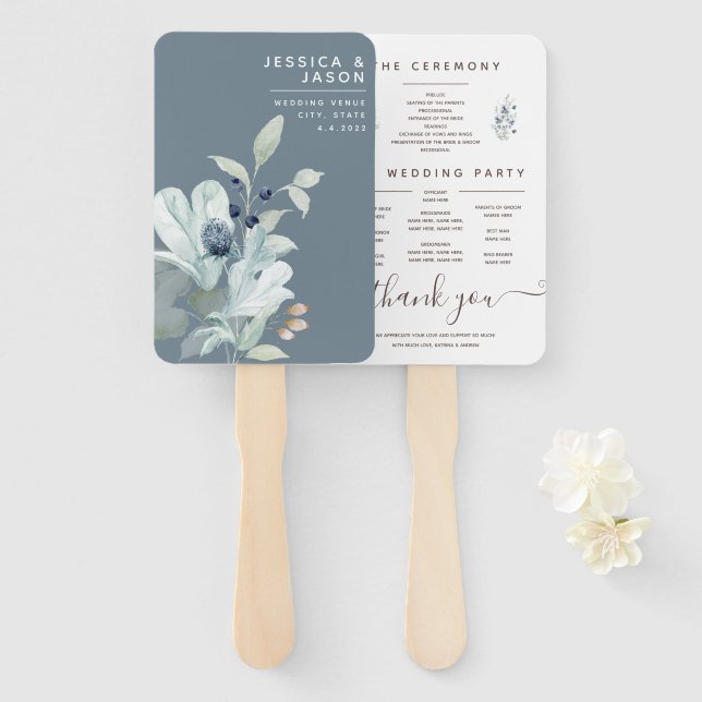 Éventail Ventilateurs du programme Floral Dusty Blue Waterc (Devant et derrière)