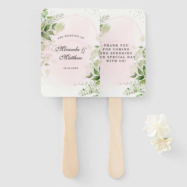 Éventail Verdure rustique Merci Mariage rose pâle (Devant et derrière)