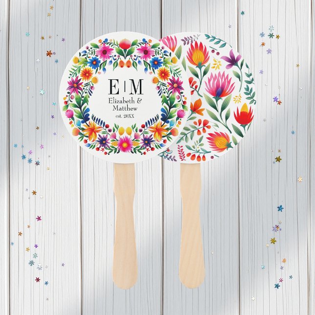 Éventail Vibrant aquarelle Floral Fiesta Programme de maria (Vibrant Watercolor Floral Fiesta Wedding Hand Fan)