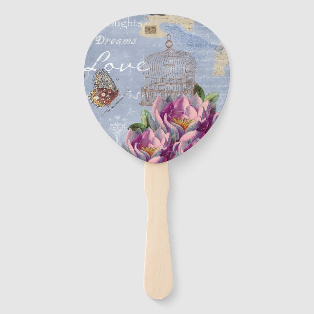 Éventail Victorian Love Thoughts Dreams Butterfly Bird Cage (Devant)