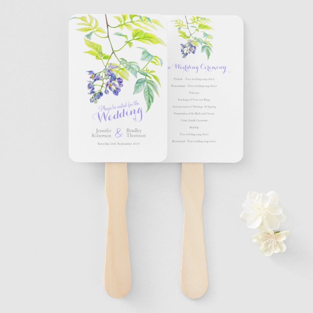 Éventail Vigne fleurie violette fleurs programme de mariage (Devant et derrière)