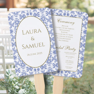 Éventail Vintage Dusty Blue Hand Fan Wedding Programme