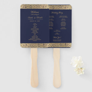 Éventail Vintage Gold Navy Blue Wild Roses Élégant mariage
