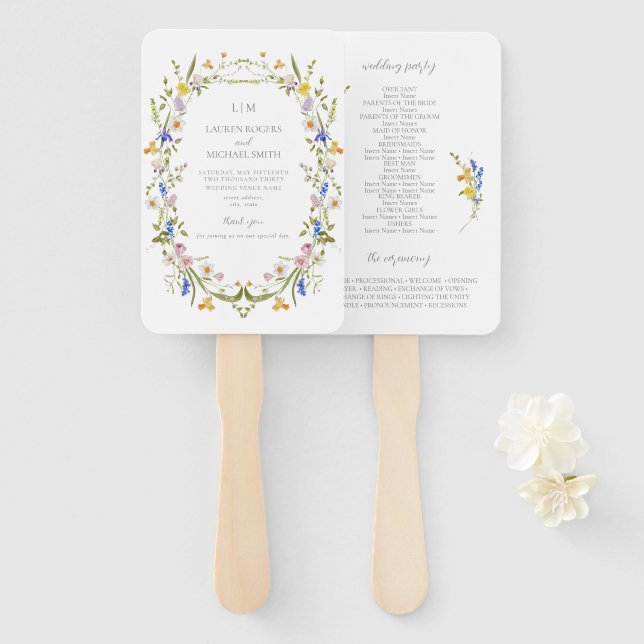 Éventail Vintage Monogramme Colorful Garden Wedding Program (Devant et derrière)