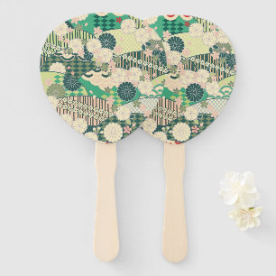 Éventail Vintage vert rose japonais Kimono fleurs florales