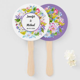 Éventail Violet Floral Romantique Mariage Fans invités
