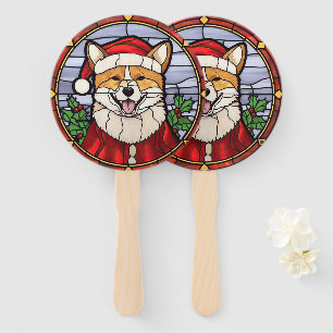 Éventail Vitrail de Noël Shiba Inu
