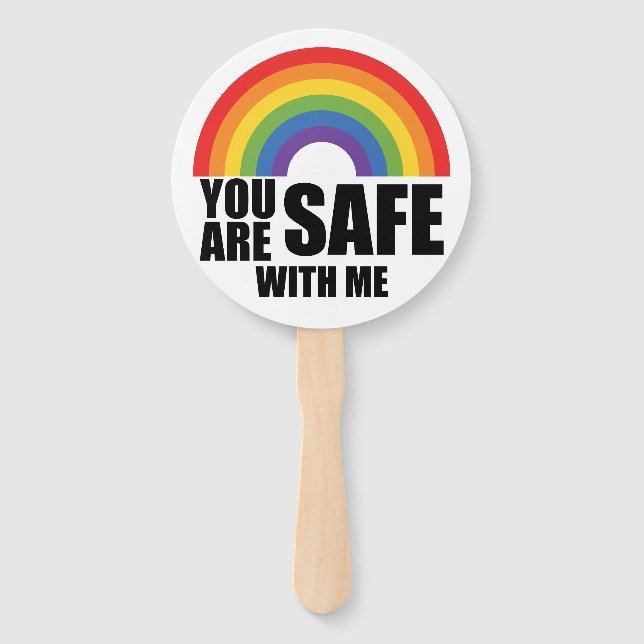 Éventail Vous Êtes En Sécurité Avec Moi LGBTQ Rainbow Pride (Devant)