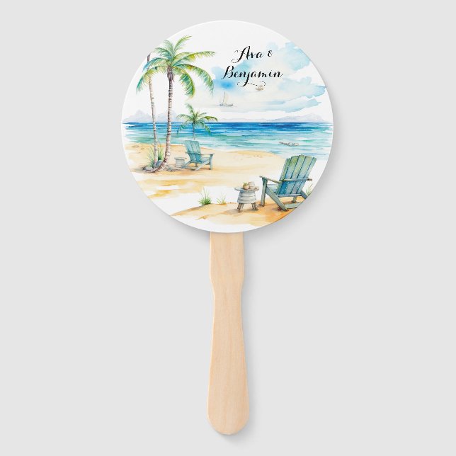 Éventail Watercolor Beach Scene Mariage (Devant)